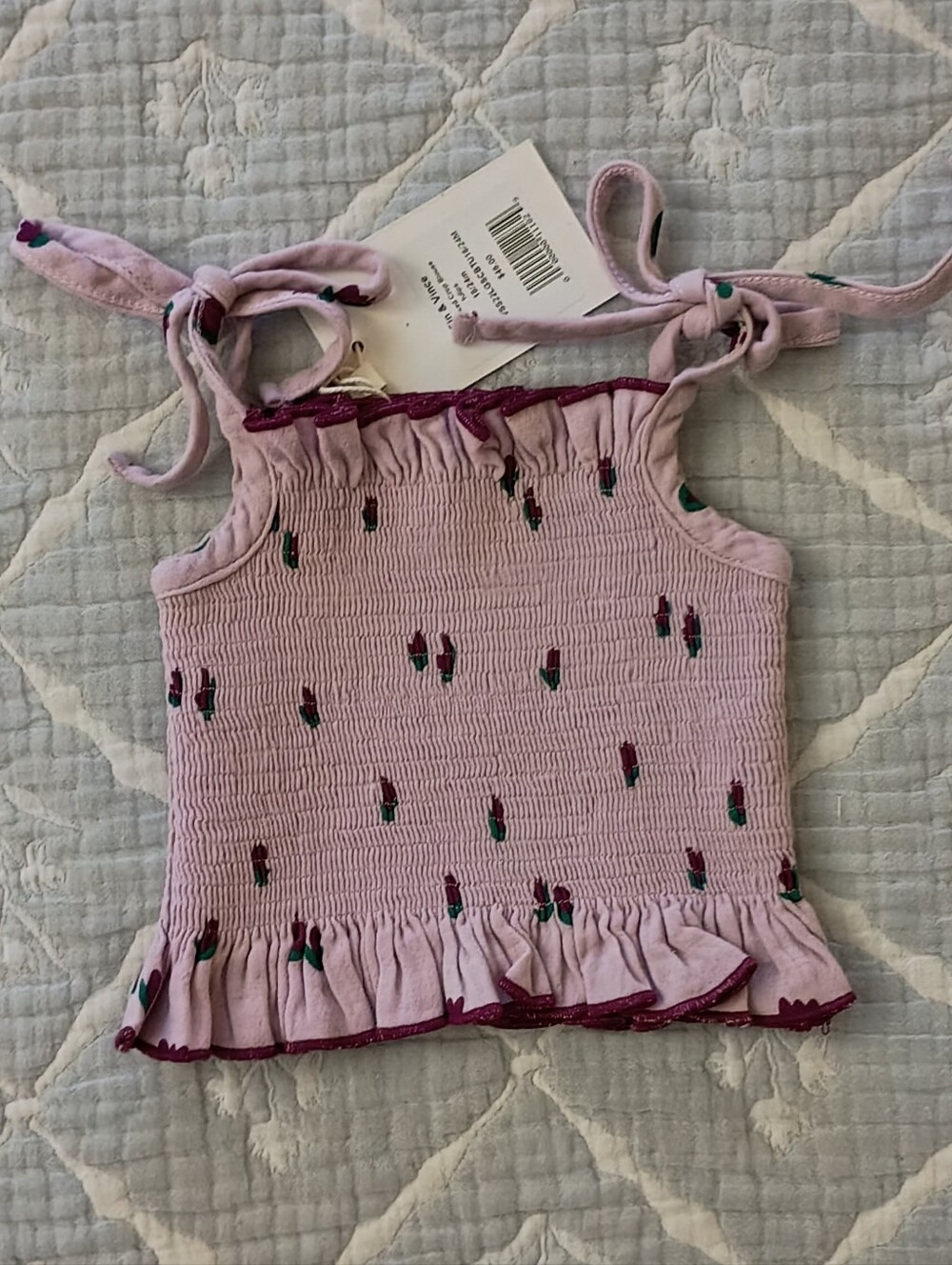 Fin & Vince Purple Tulips Smocked Tank Top 18-24 Months NWT